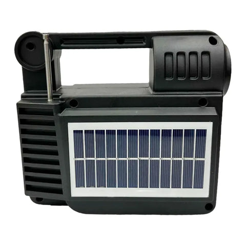 Portable solar powered speaker with flashlight